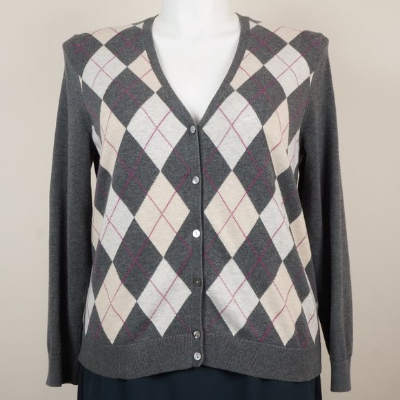 Lands' End Sweaters - 3/$25 Lands End Cardigan Gray Argyle Tan Cream